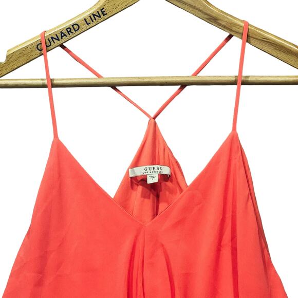 Guess Swing Dress Size Large Coral Tiered Strappy Tunic Layered Evening Coastal - Picture 3 of 8